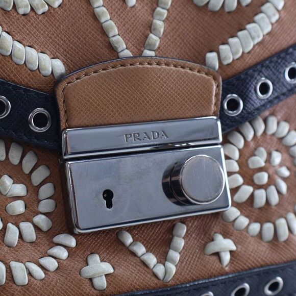 Prada Saffiano Embroidered Pattina Satchel - Picture 6 of 10